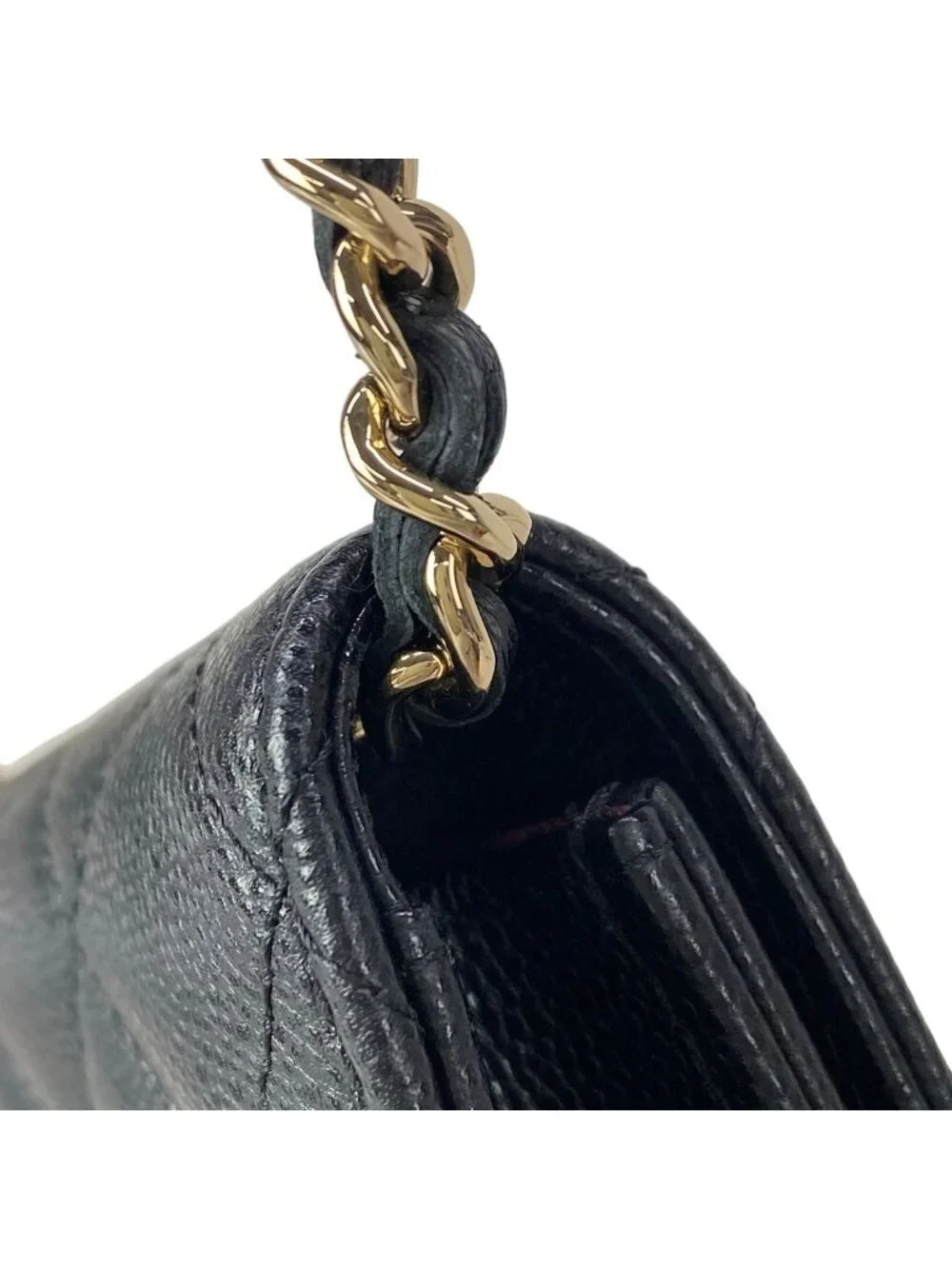 Chanel Shoulder Bag Quilted Black Gold Phone Strap Case Chain